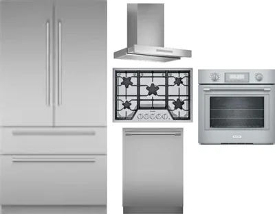 5 Piece Package Includes Refrigerator, Cooktop, Wall Oven, Hood And Dishwasher