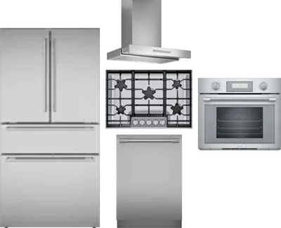 5 Piece Package Includes Refrigerator, Cooktop, Wall Oven, Hood And Dishwasher