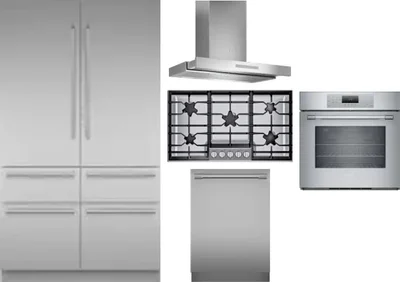 5 Piece Package Includes Refrigerator, Cooktop, Wall Oven, Hood And Dishwasher