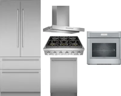 5 Piece Package Includes Refrigerator, Cooktop, Wall Oven, Hood And Dishwasher
