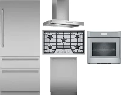 5 Piece Package Includes Refrigerator, Cooktop, Wall Oven, Hood And Dishwasher
