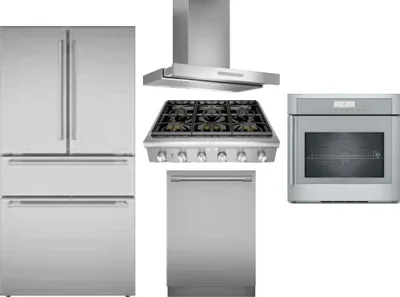 5 Piece Package Includes Refrigerator, Cooktop, Wall Oven, Hood And Dishwasher