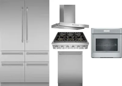 5 Piece Package Includes Refrigerator, Cooktop, Wall Oven, Hood And Dishwasher