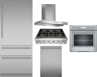 5 Piece Package Includes Refrigerator, Cooktop, Wall Oven, Hood And Dishwasher