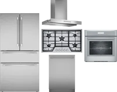 5 Piece Package Includes Refrigerator, Cooktop, Wall Oven, Hood And Dishwasher