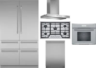 5 Piece Package Includes Refrigerator, Cooktop, Wall Oven, Hood And Dishwasher