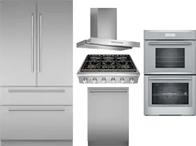 5 Piece Package Includes Refrigerator, Cooktop, Wall Oven, Hood And Dishwasher