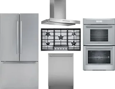 5 Piece Package Includes Refrigerator, Cooktop, Wall Oven, Hood And Dishwasher