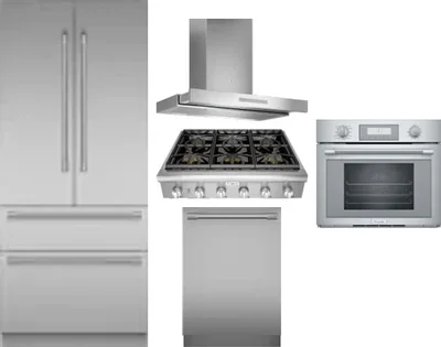 5 Piece Package Includes Refrigerator, Cooktop, Wall Oven, Hood And Dishwasher