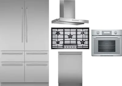 5 Piece Package Includes Refrigerator, Cooktop, Wall Oven, Hood And Dishwasher