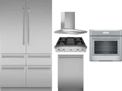 5 Piece Package Includes Refrigerator, Cooktop, Wall Oven, Hood And Dishwasher