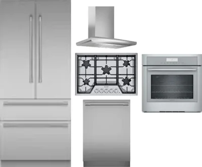 5 Piece Package Includes Refrigerator, Cooktop, Wall Oven, Hood And Dishwasher