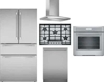 5 Piece Package Includes Refrigerator, Cooktop, Wall Oven, Hood And Dishwasher
