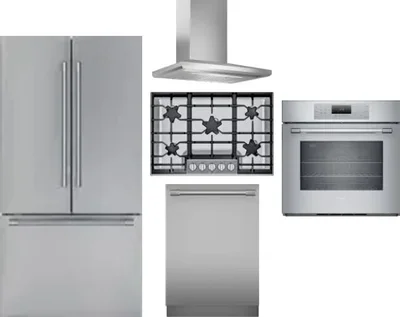 5 Piece Package Includes Refrigerator, Cooktop, Wall Oven, Hood And Dishwasher