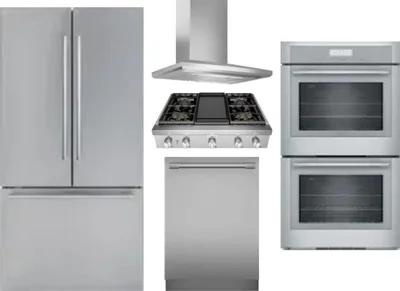 5 Piece Package Includes Refrigerator, Cooktop, Wall Oven, Hood And Dishwasher