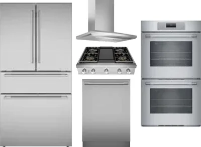 5 Piece Package Includes Refrigerator, Cooktop, Wall Oven, Hood And Dishwasher
