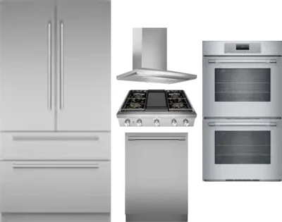 5 Piece Package Includes Refrigerator, Cooktop, Wall Oven, Hood And Dishwasher