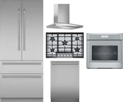 5 Piece Package Includes Refrigerator, Cooktop, Wall Oven, Hood And Dishwasher