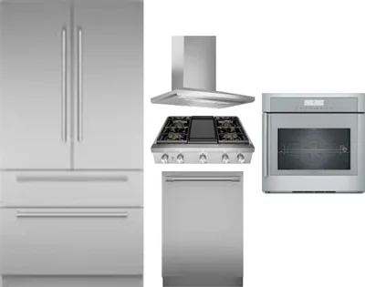 5 Piece Package Includes Refrigerator, Cooktop, Wall Oven, Hood And Dishwasher