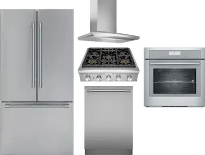5 Piece Package Includes Refrigerator, Cooktop, Wall Oven, Hood And Dishwasher