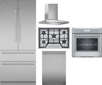 5 Piece Package Includes Refrigerator, Cooktop, Wall Oven, Hood And Dishwasher