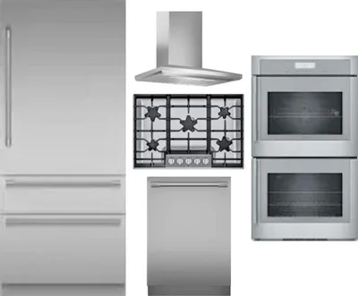 5 Piece Package Includes Refrigerator, Cooktop, Wall Oven, Hood And Dishwasher