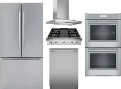 5 Piece Package Includes Refrigerator, Cooktop, Wall Oven, Hood And Dishwasher
