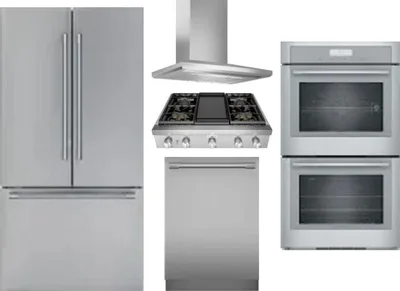 5 Piece Package Includes Refrigerator, Cooktop, Wall Oven, Hood And Dishwasher