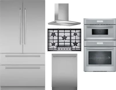 5 Piece Package Includes Refrigerator, Cooktop, Wall Oven, Hood And Dishwasher