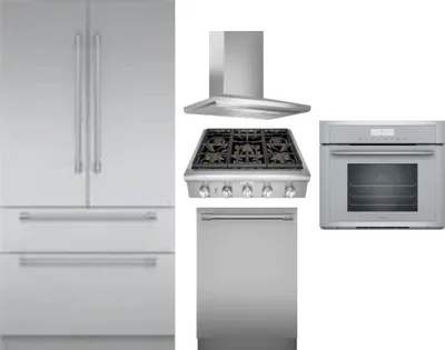 5 Piece Package Includes Refrigerator, Cooktop, Wall Oven, Hood And Dishwasher