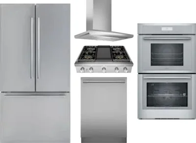 5 Piece Package Includes Refrigerator, Cooktop, Wall Oven, Hood And Dishwasher