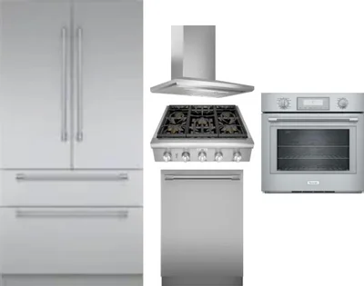 5 Piece Package Includes Refrigerator, Cooktop, Wall Oven, Hood And Dishwasher