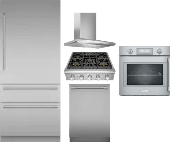 5 Piece Package Includes Refrigerator, Cooktop, Wall Oven, Hood And Dishwasher
