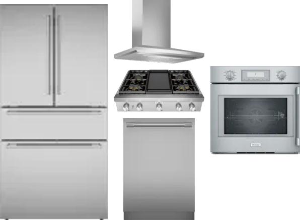 5 Piece Package Includes Refrigerator, Cooktop, Wall Oven, Hood And Dishwasher