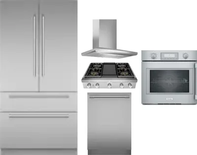 5 Piece Package Includes Refrigerator, Cooktop, Wall Oven, Hood And Dishwasher