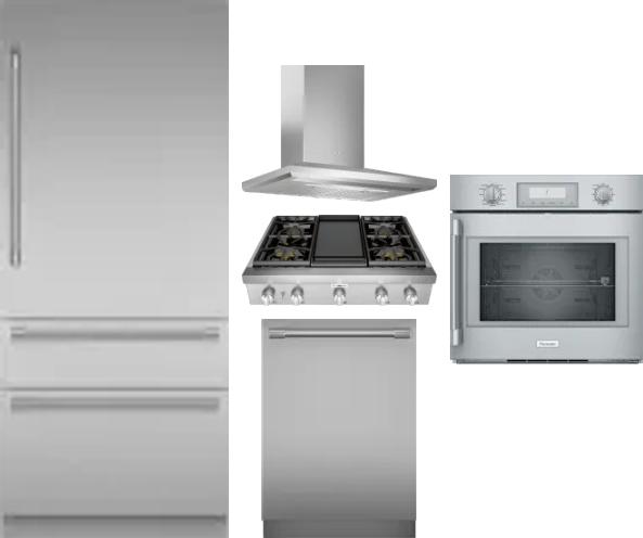 5 Piece Package Includes Refrigerator, Cooktop, Wall Oven, Hood And Dishwasher