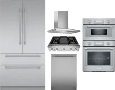 5 Piece Package Includes Refrigerator, Cooktop, Wall Oven, Hood And Dishwasher