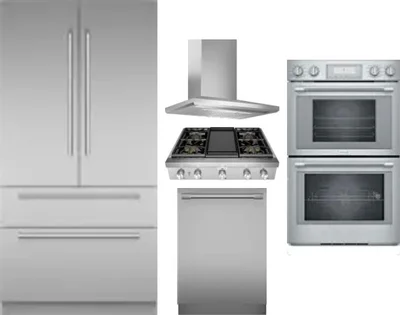 5 Piece Package Includes Refrigerator, Cooktop, Wall Oven, Hood And Dishwasher