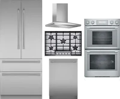 5 Piece Package Includes Refrigerator, Cooktop, Wall Oven, Hood And Dishwasher