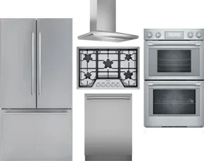 5 Piece Package Includes Refrigerator, Cooktop, Wall Oven, Hood And Dishwasher