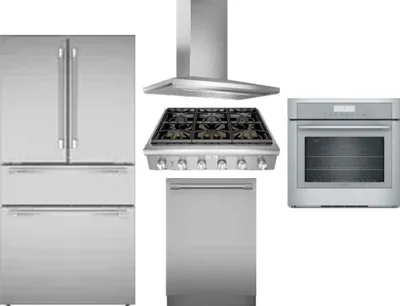 5 Piece Package Includes Refrigerator, Cooktop, Wall Oven, Hood And Dishwasher
