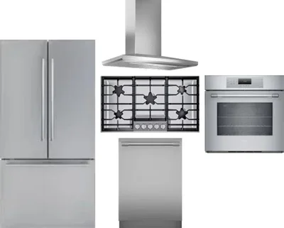 5 Piece Package Includes Refrigerator, Cooktop, Wall Oven, Hood And Dishwasher
