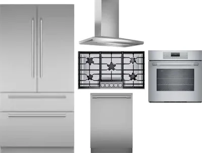 5 Piece Package Includes Refrigerator, Cooktop, Wall Oven, Hood And Dishwasher