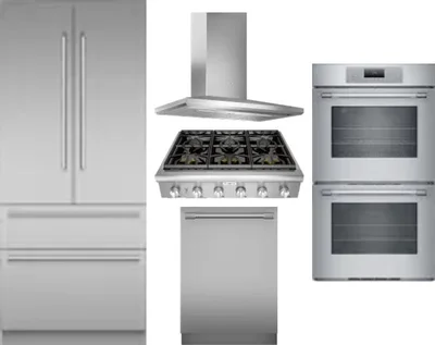 5 Piece Package Includes Refrigerator, Cooktop, Wall Oven, Hood And Dishwasher