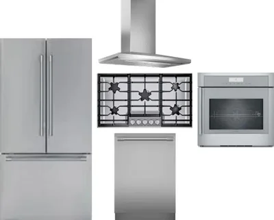 5 Piece Package Includes Refrigerator, Cooktop, Wall Oven, Hood And Dishwasher