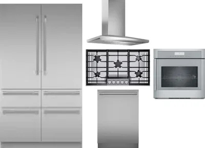 5 Piece Package Includes Refrigerator, Cooktop, Wall Oven, Hood And Dishwasher