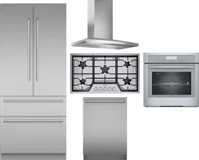 5 Piece Package Includes Refrigerator, Cooktop, Wall Oven, Hood And Dishwasher