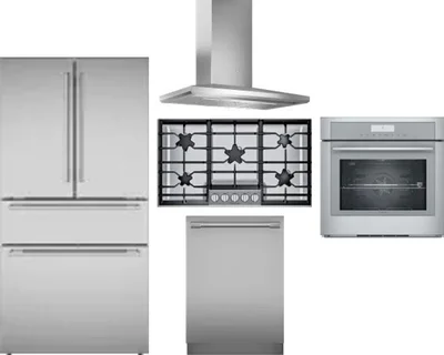 5 Piece Package Includes Refrigerator, Cooktop, Wall Oven, Hood And Dishwasher