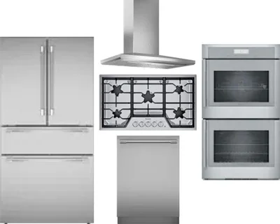 5 Piece Package Includes Refrigerator, Cooktop, Wall Oven, Hood And Dishwasher