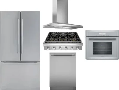 5 Piece Package Includes Refrigerator, Cooktop, Wall Oven, Hood And Dishwasher